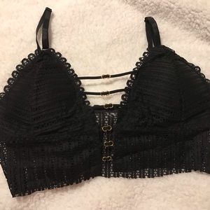 Knit Lace Crop Top with Deep Plunge and Gold Accents